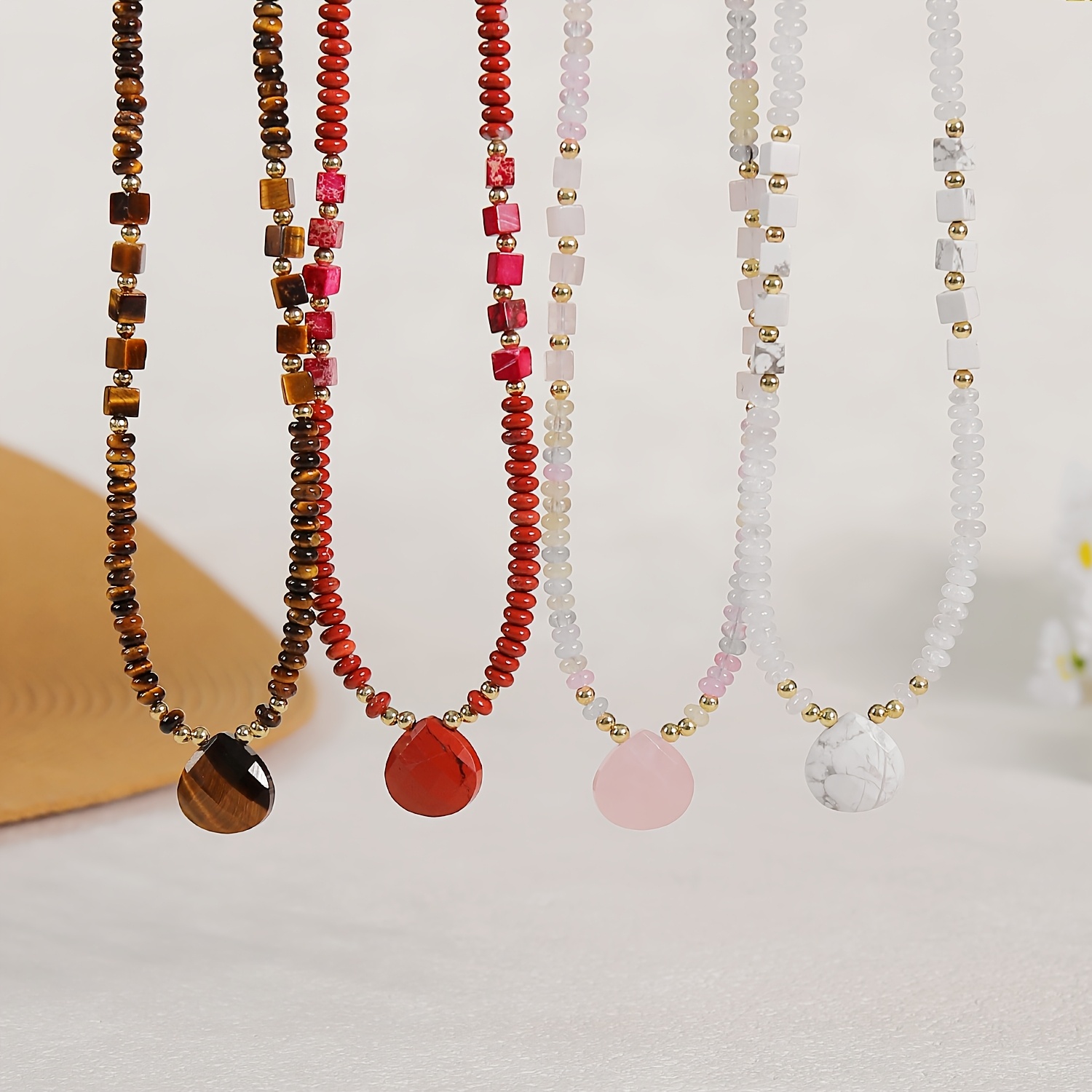 Women's Bohemian Natural Stone Choker Necklace with Tiger Eye